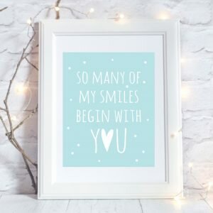 Many Smiles Blue & White Print