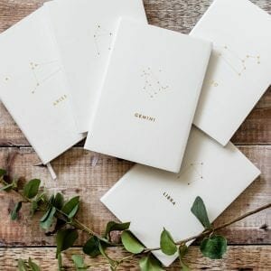 Star Sign White and Metallic Gold Lined Notebook