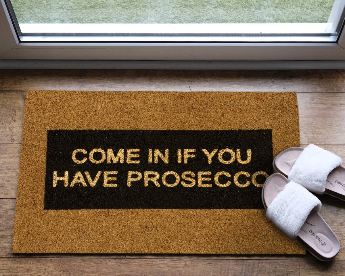 Come In If You Have Prosecco Glitter Door Mat