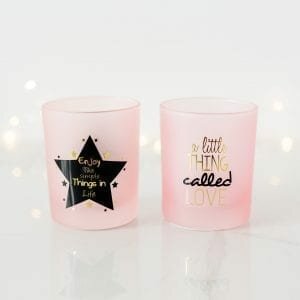 Two Pink Frosted Tealight Holders
