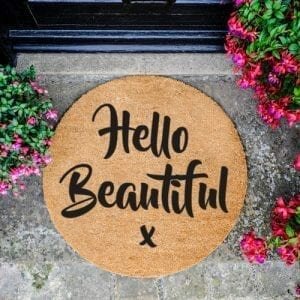 Black Circle Hello Beautiful Door Mat