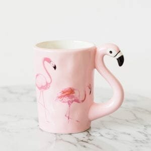 Pink Ceramic Mug with Flamingo Neck Handle