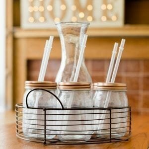 Copper Drinking Mason Jars with Jug & Rack Stand