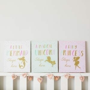 Pastel & Gold Sleeps Here Canvas Plaque