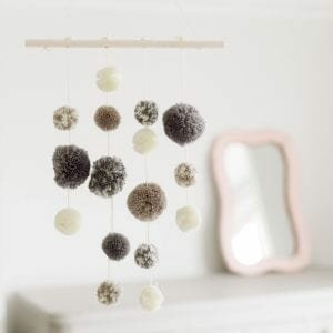 Grey Pom Pom Mobile Decoration