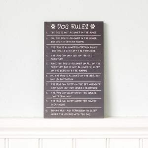 Grey Wooden Dog Rules Plaque