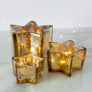 Gold Star Shaped Tea Light Holder Assortment