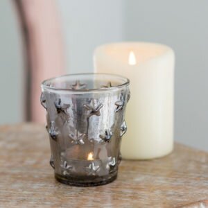 Small Grey Star Design Tealight Holder