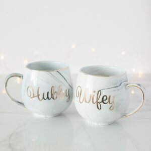 Hubby & Wifey Grey Marble Mug Set
