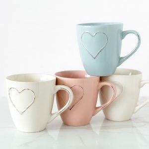 Blue, Pink Or Cream Heart Embossed Mug
