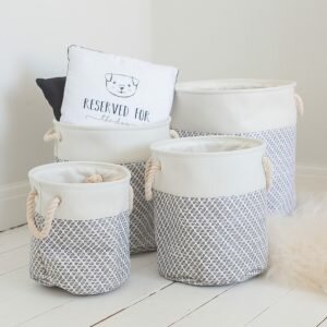 Set Of 4 White & Grey Textured Storage Bins