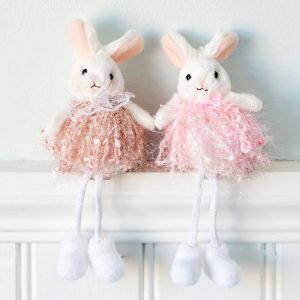 Set Of Two Pink Bunny Sitting Decoration