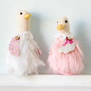 Set Of Two Pink & Cream Duck Hanging Decoration