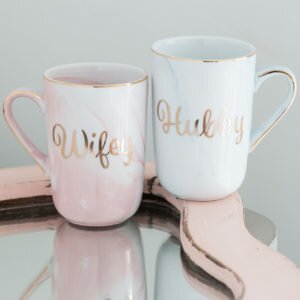 Mr & Mrs Blue & Pink Marble Mug Set