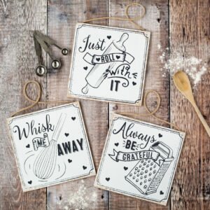 Set Of Three Kitchen Slogan Wooden Signs