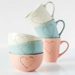 Blue, Pink Or Cream Heart Embossed Bowl